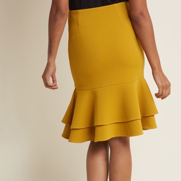 iered Ruffle Pencil Skirt in Marigold in L - Picture 2 of 5